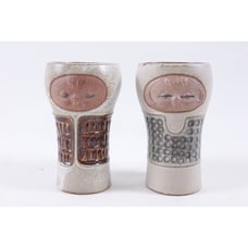 Rare Hand Thrown Pottery Mugs, Two Faces, Boy and Girl, Winking Baby