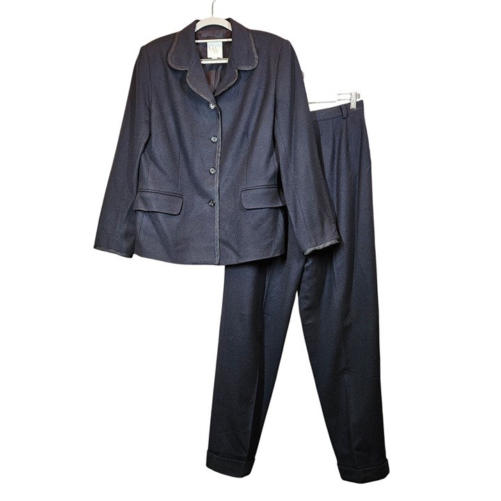 CW Black Blazer Pant 100% Wool Suit Set Womens 12 Career Office classy classic