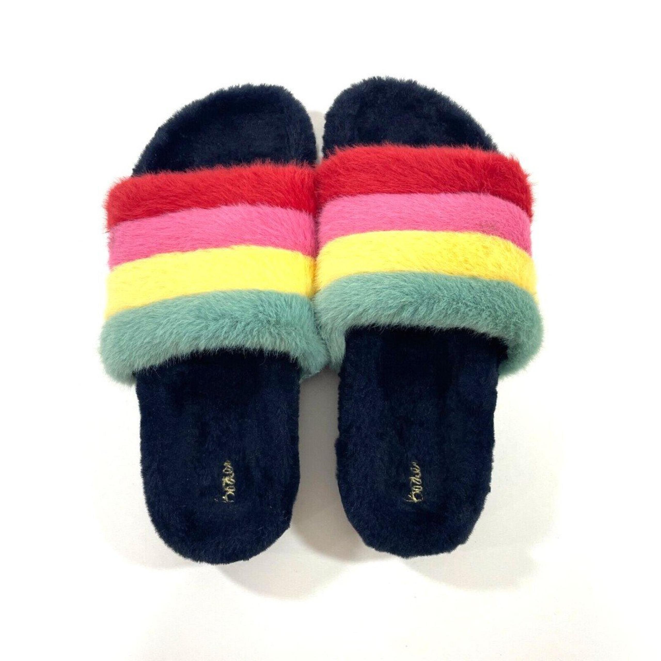 Boden Fur Slider Slippers Cozy Soft Navy Multicolored Women's Size US 8.5-9