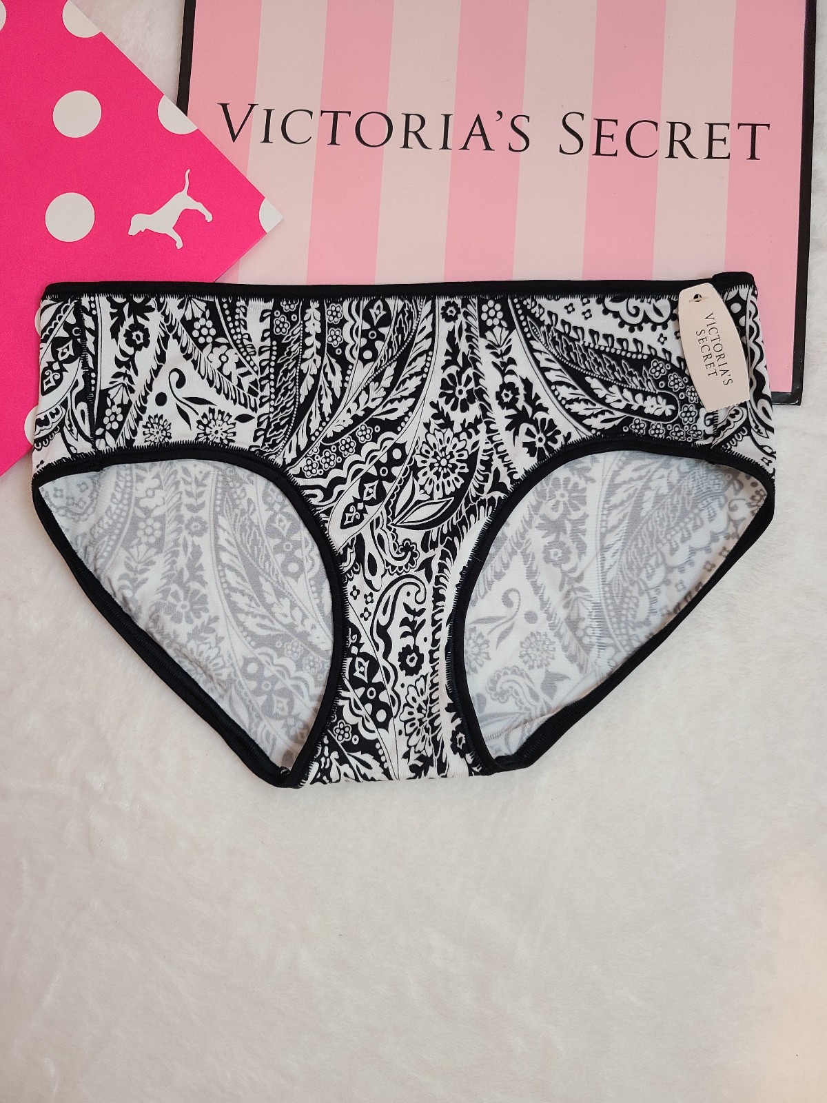 NWT VTG Victoria's Secret Fabulous Satin Hiphugger Panty Size Lg Floral