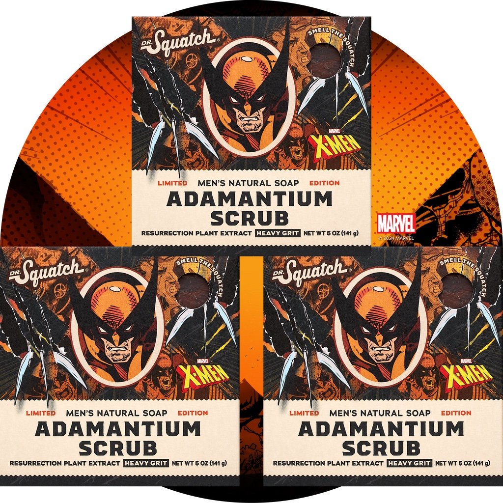 LOT OF 3 Dr Squatch Adamantium Scrub Wolverine Limited Edition Soap 3 Pack