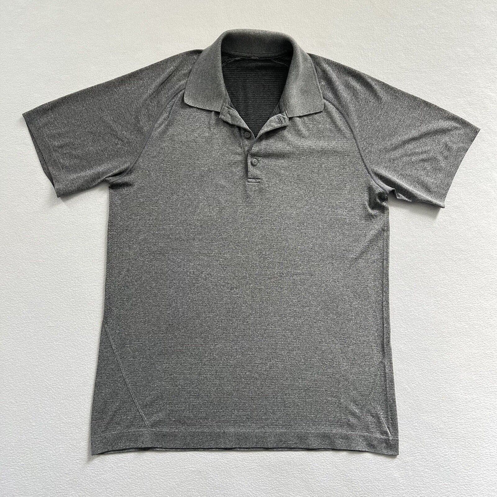 Lululemon Solid Gray Metal Vent Tech Short Sleeve Polo Collar Stretch Shirt M