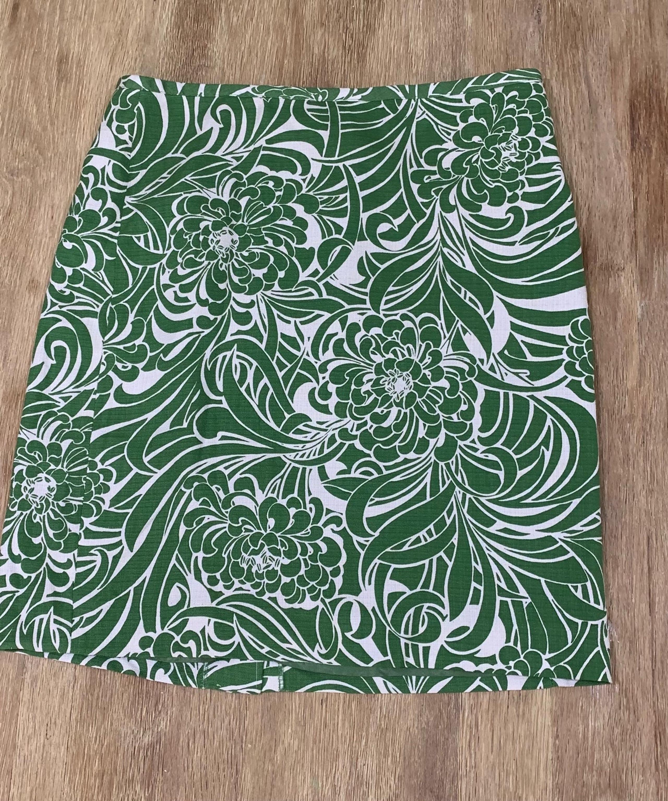 Ann Taylor LOFT Petites 6P Green /White Lined Skirt NWT Silk Cotton Blend