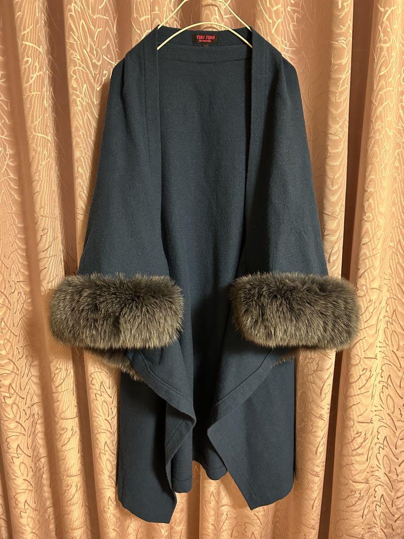 Cape Coat Poncho YUKI TORII Dark Blue Length 98 cm