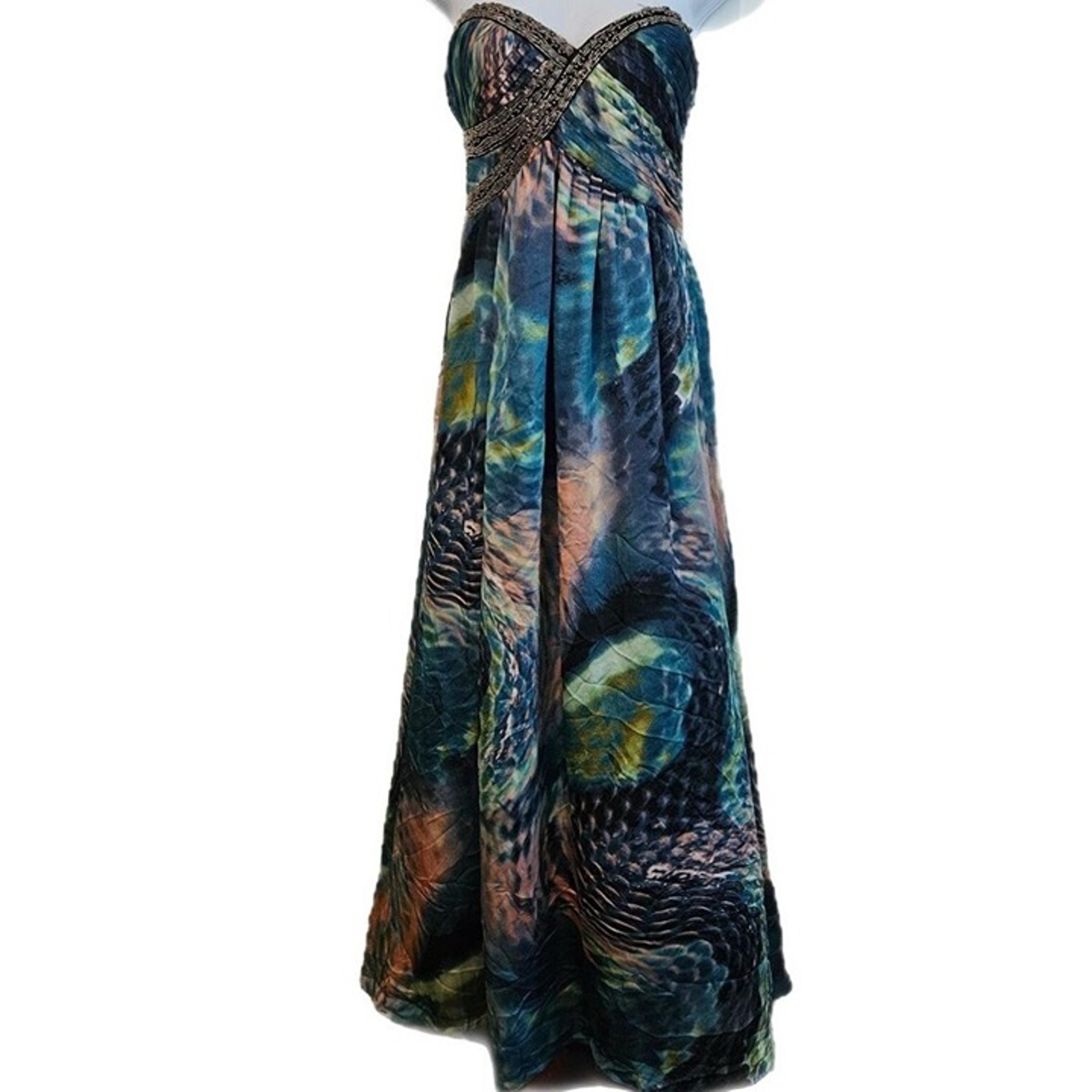 Little Mistress Maxi Dress Womens Size 10 Beaded Bodice Multicolor Strapless