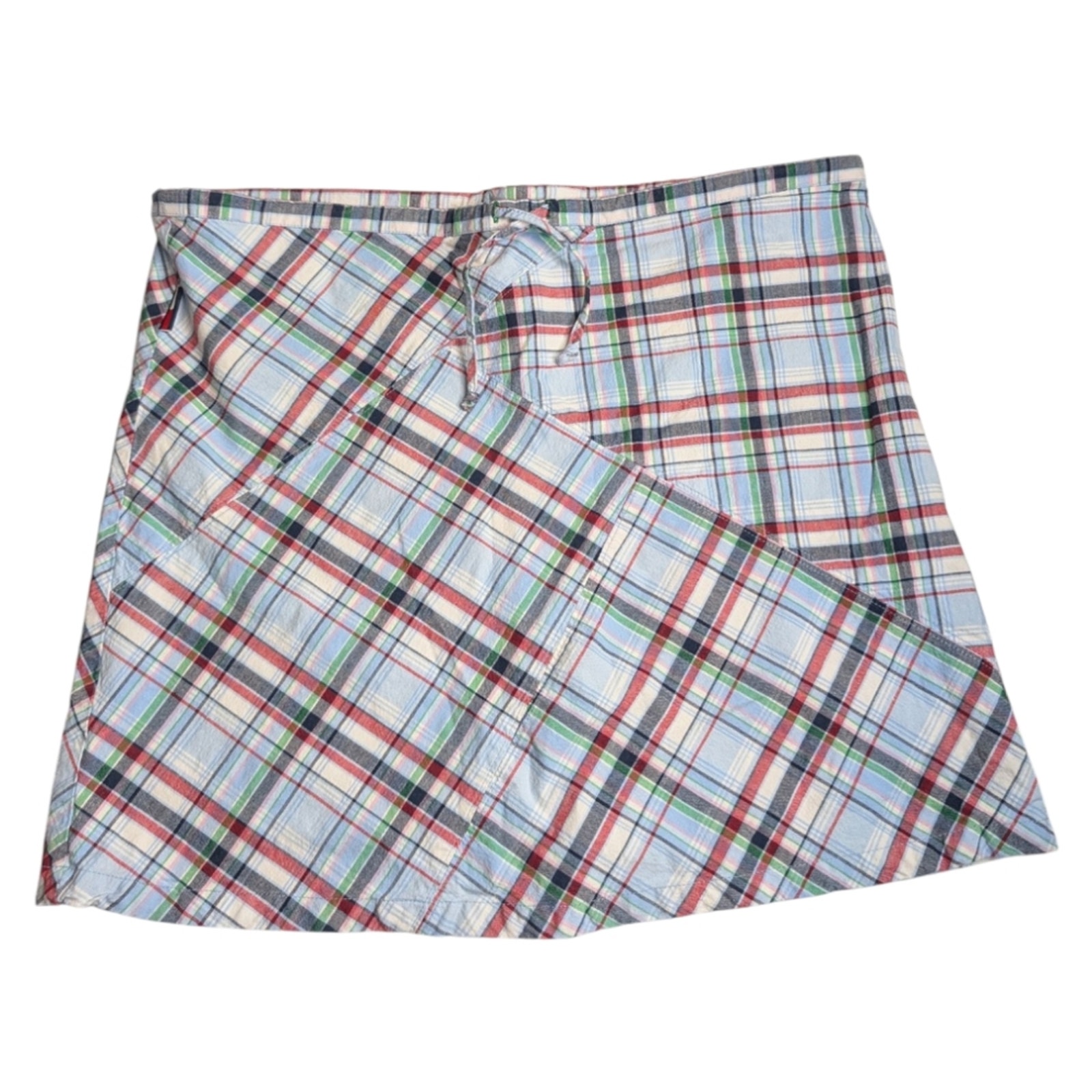 Vintage Y2K Tommy Jeans Patchwork Blue Red Madras Plaid Preppy Mini Skirt Medium