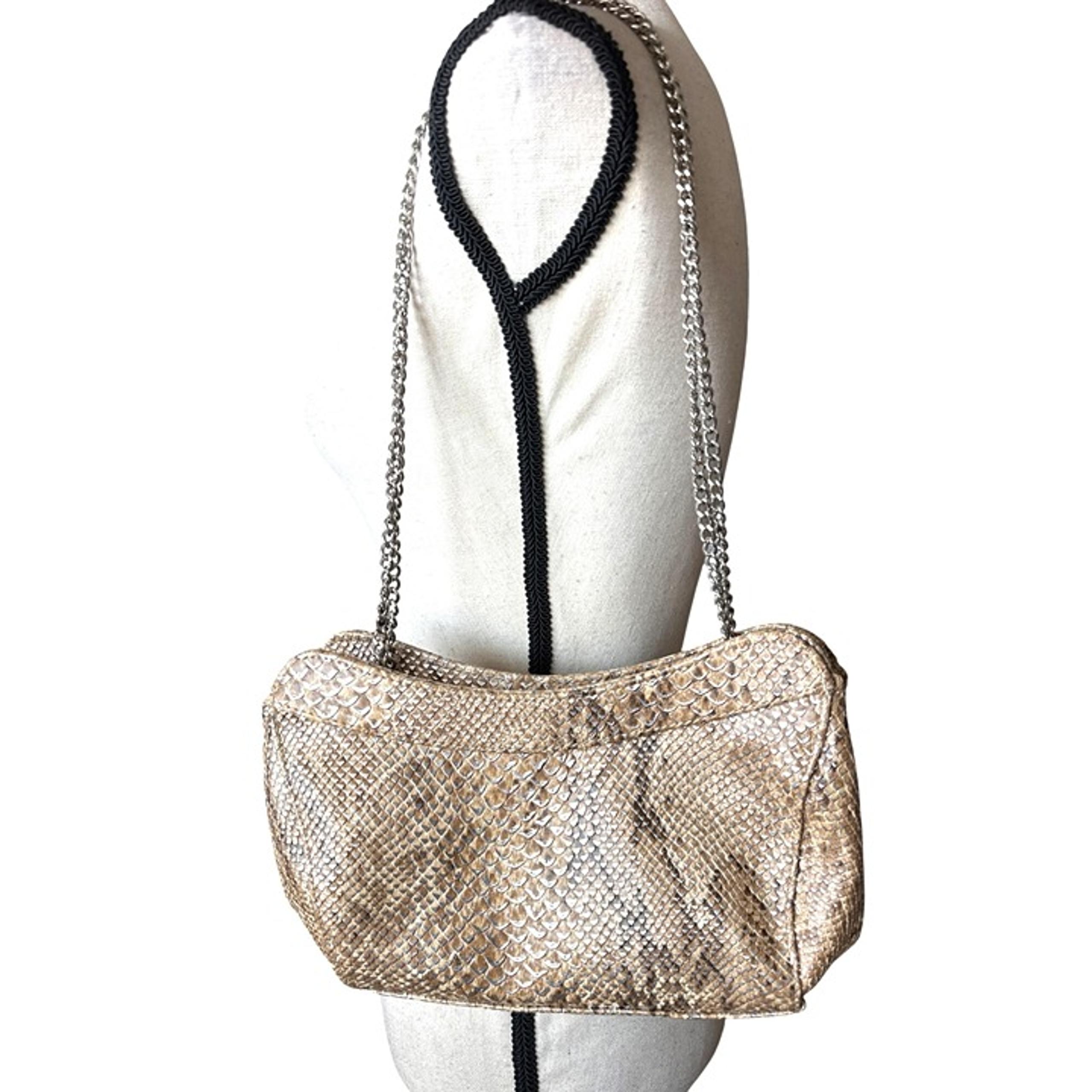 Jessica McClintock Snake Skin Shoulder Bag Double Chain Strap Leopard  Interior