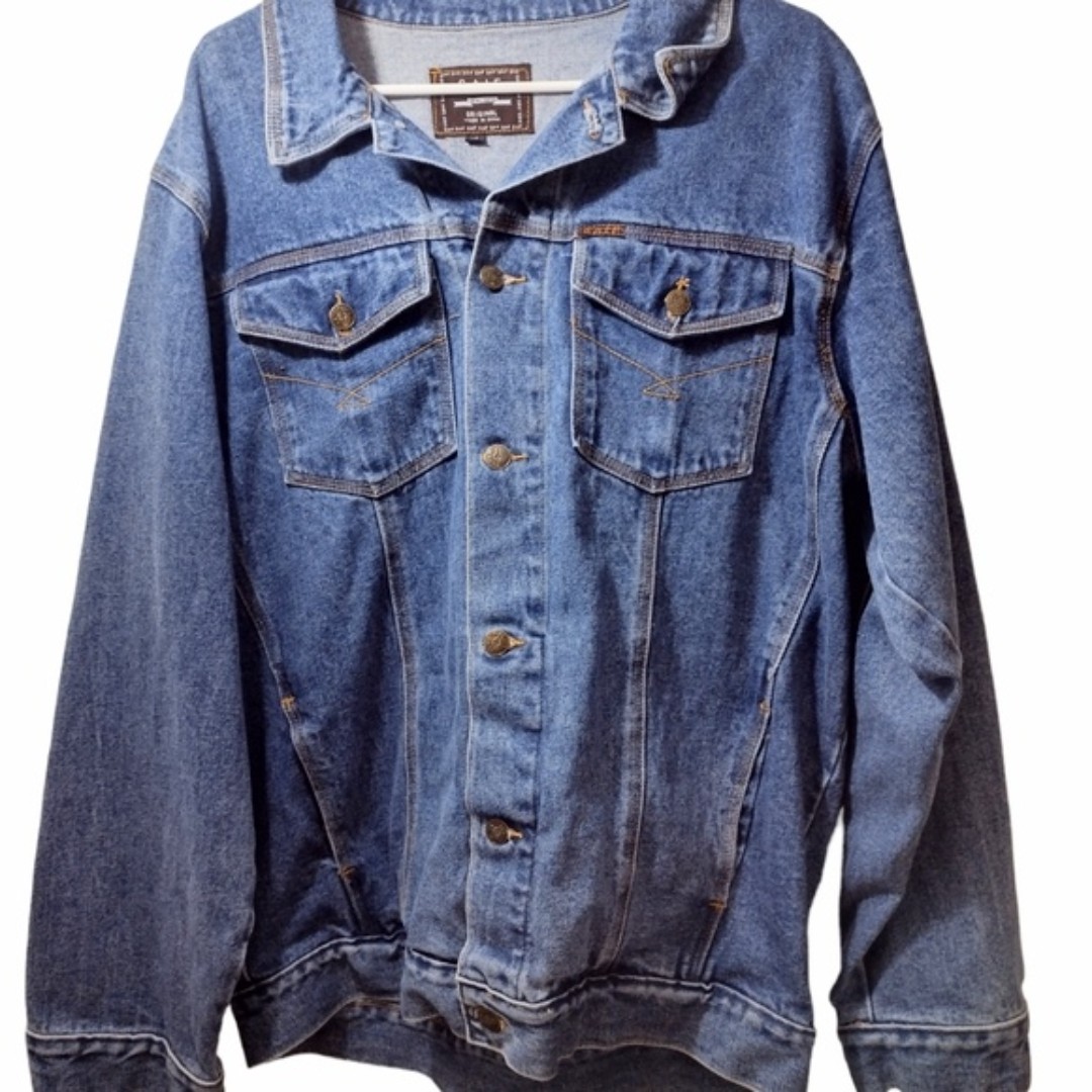 SAIF Jeans Blue Trucker Size Large Men's Button Front Logo Denim/Jean Jacket