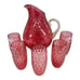 Diamond Quilted Blown Glass Cranberry Gold Fleck Handle Pitcher & 5 Glasses VTG