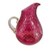 Diamond Quilted Blown Glass Cranberry Gold Fleck Handle Pitcher & 5 Glasses VTG