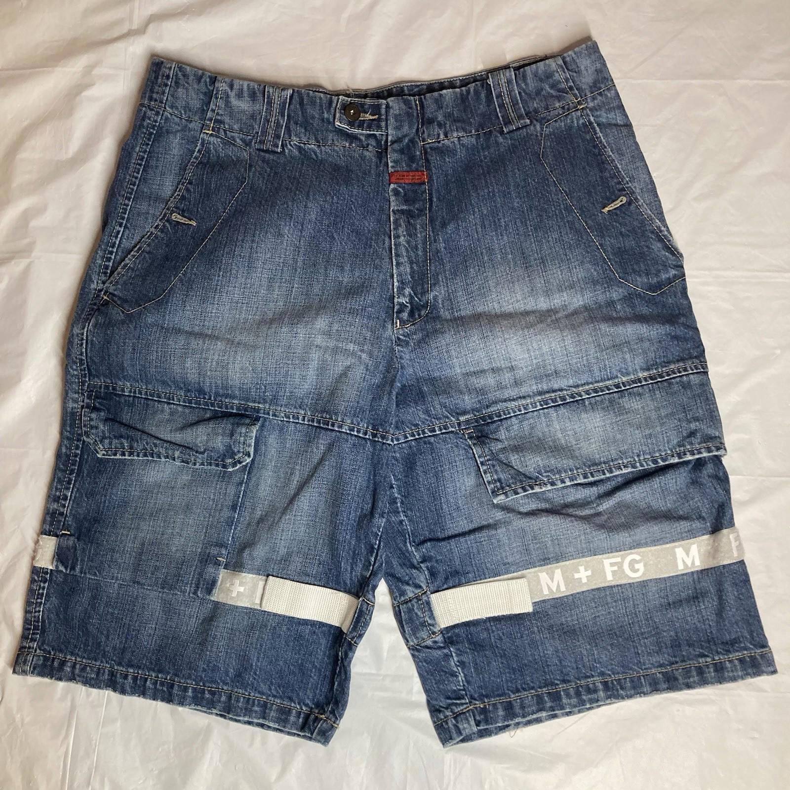 Vintage Mens 36 Marithe Francois Girbaud Jean Shorts Blue Denim Y2K White Strip