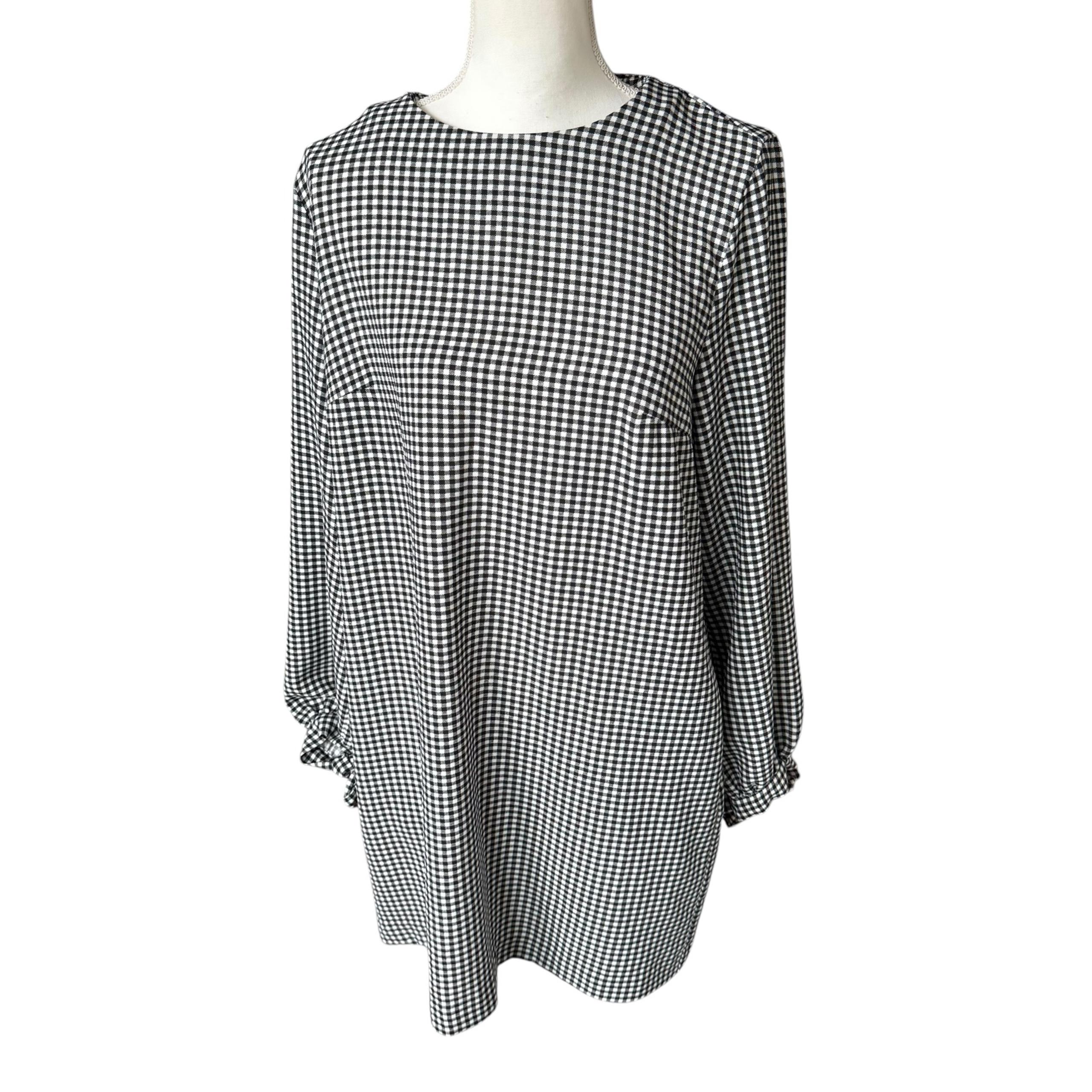 HM black white gingham shift dress 3/4 sleeves bows women size 10 preppy classic