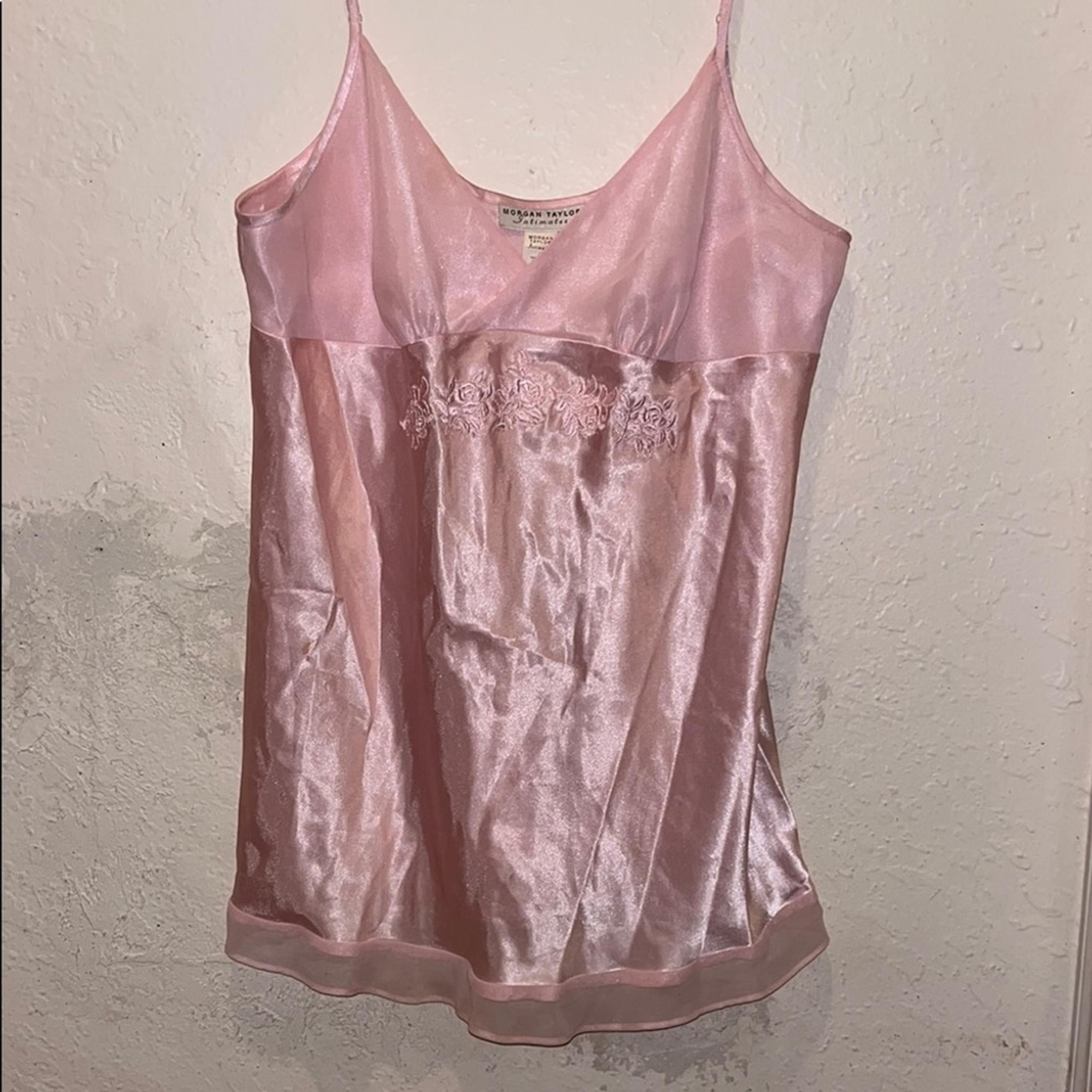 Pink Satin Slip Dress Morgan Taylor floral embroidered