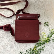 KIPLING Eldorado Crossbody Bag in Maroon W/ Monkey Charm Multizip small