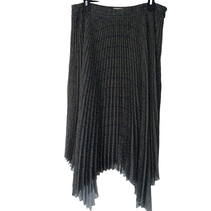 Grey Jason Wu Accordion Midi Skirt Womens Size 10 Lined Side Zipper Green Black