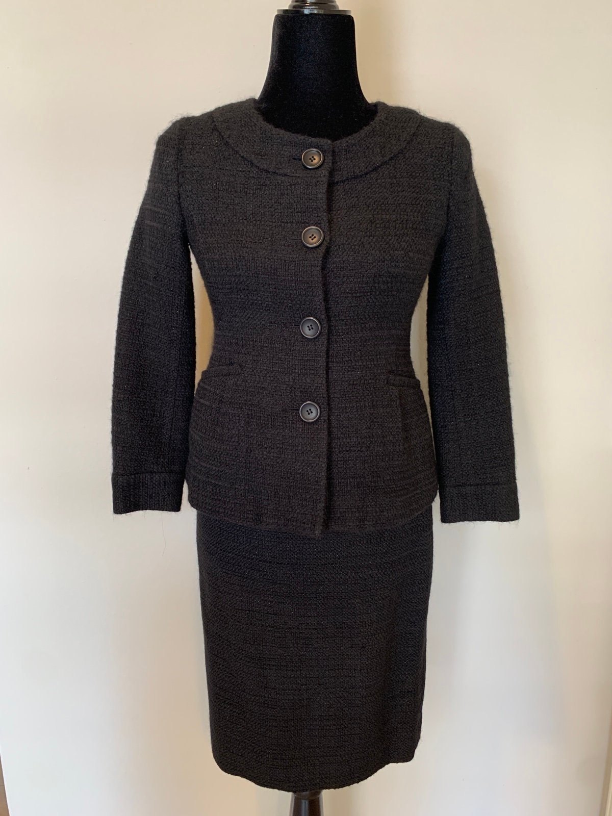 Theory Women’s Black Classic Edition 2 Piece Wool Cotton Blazer & Skirt Suit sz2
