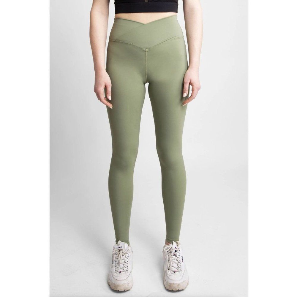 WOMENS SAGE GREEN CROSSOVER HIGH-RISE TIGHTS/LEGGINGS NWT - SZ:M/L
