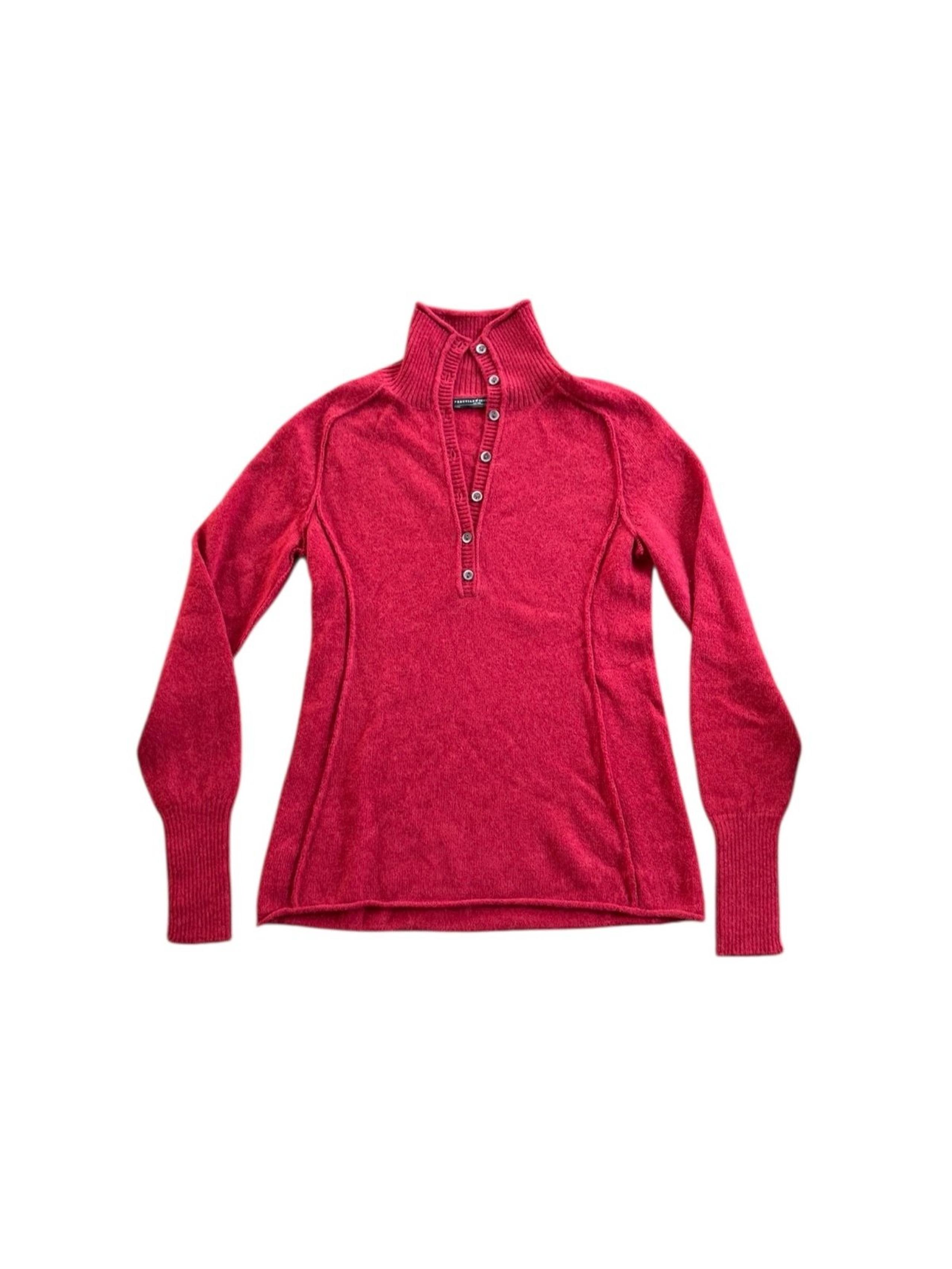 Crimson Red Brimfield Henley Alpaca Sweater Women’s Small - Peruvian Connection