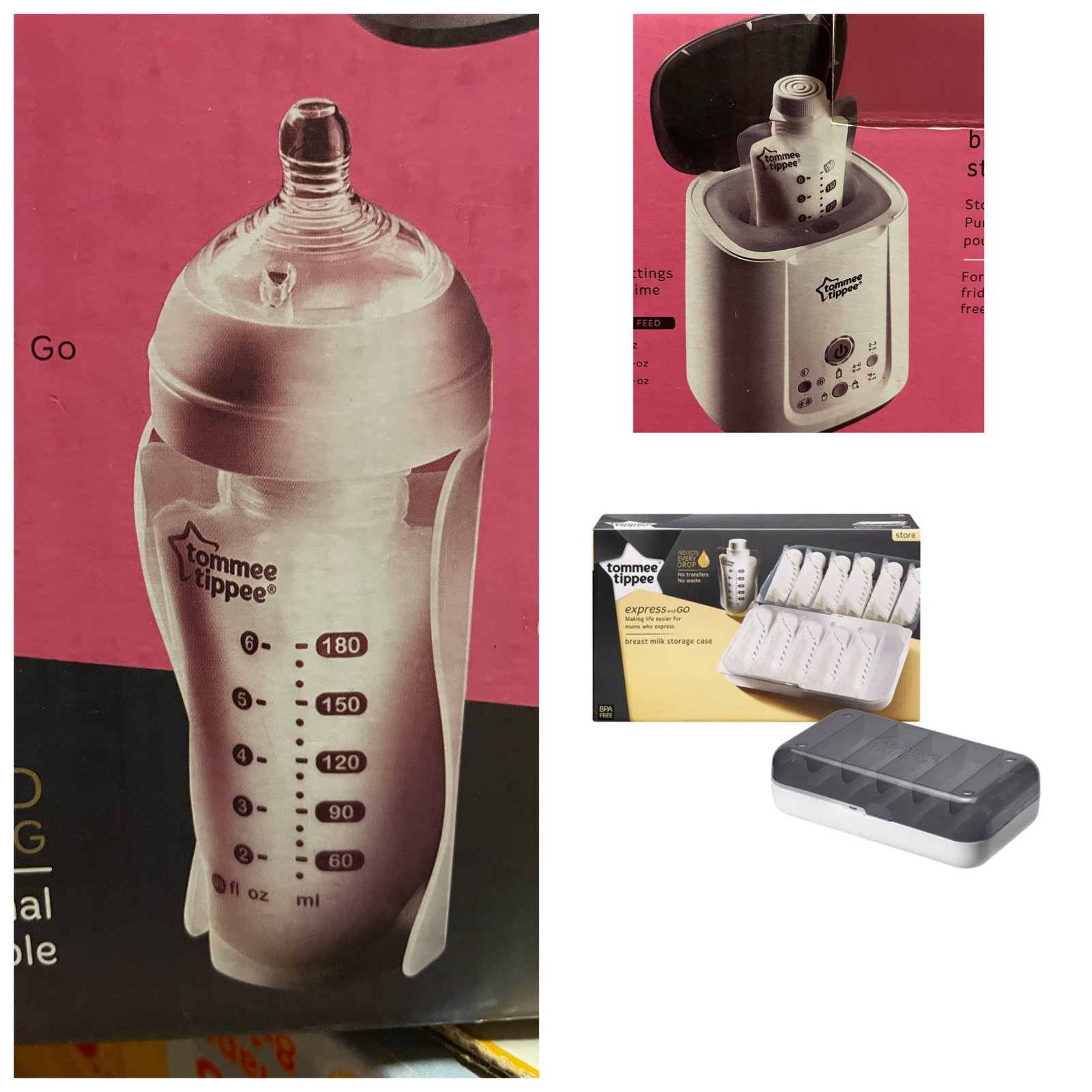 Tommee Tippee pouch and bottle warmer, milk storage & pouch bottle bundle