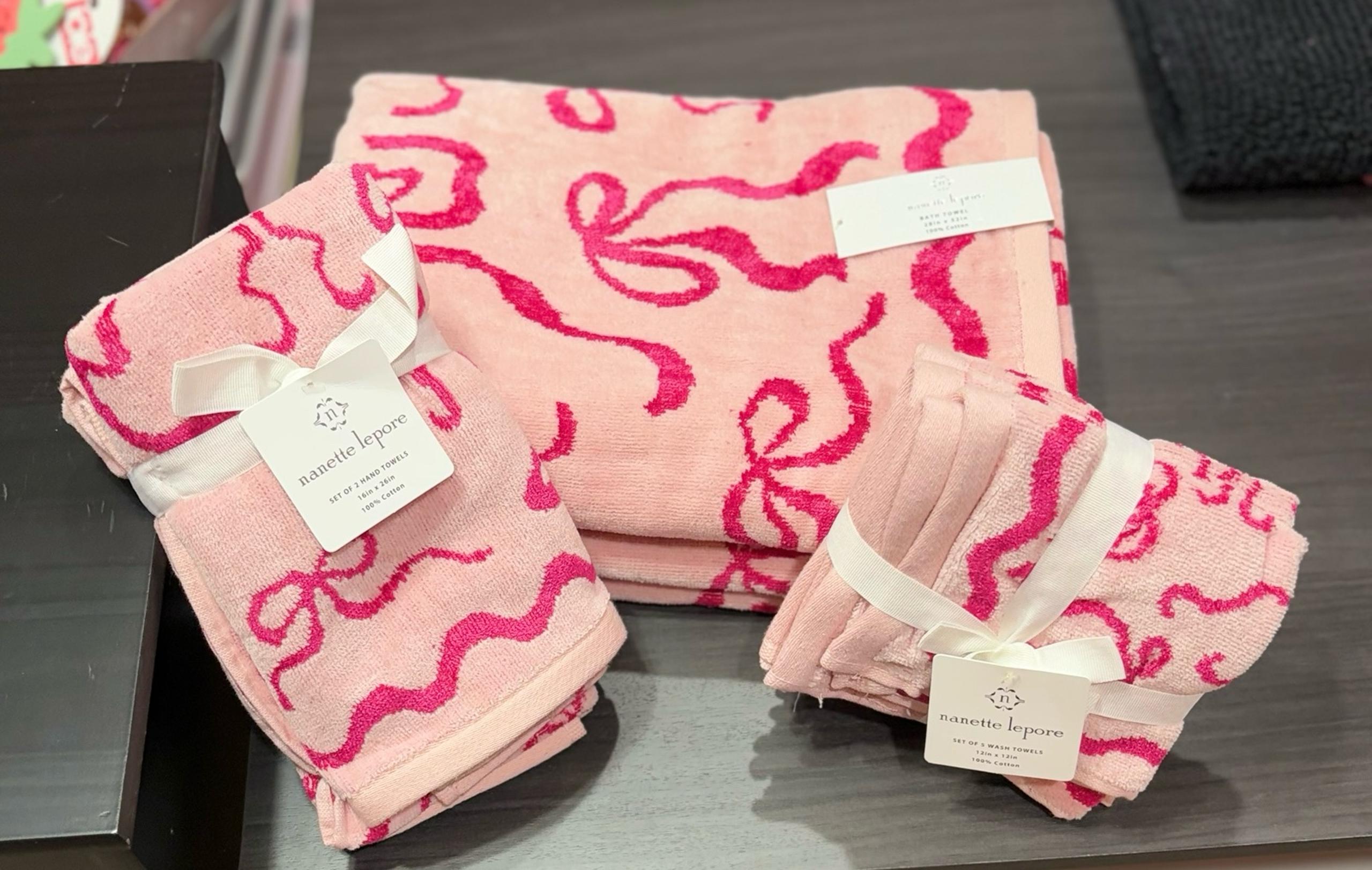 Pink Coquette Bows 9 Piece Reversible Towel Set by Nanette Lepore.