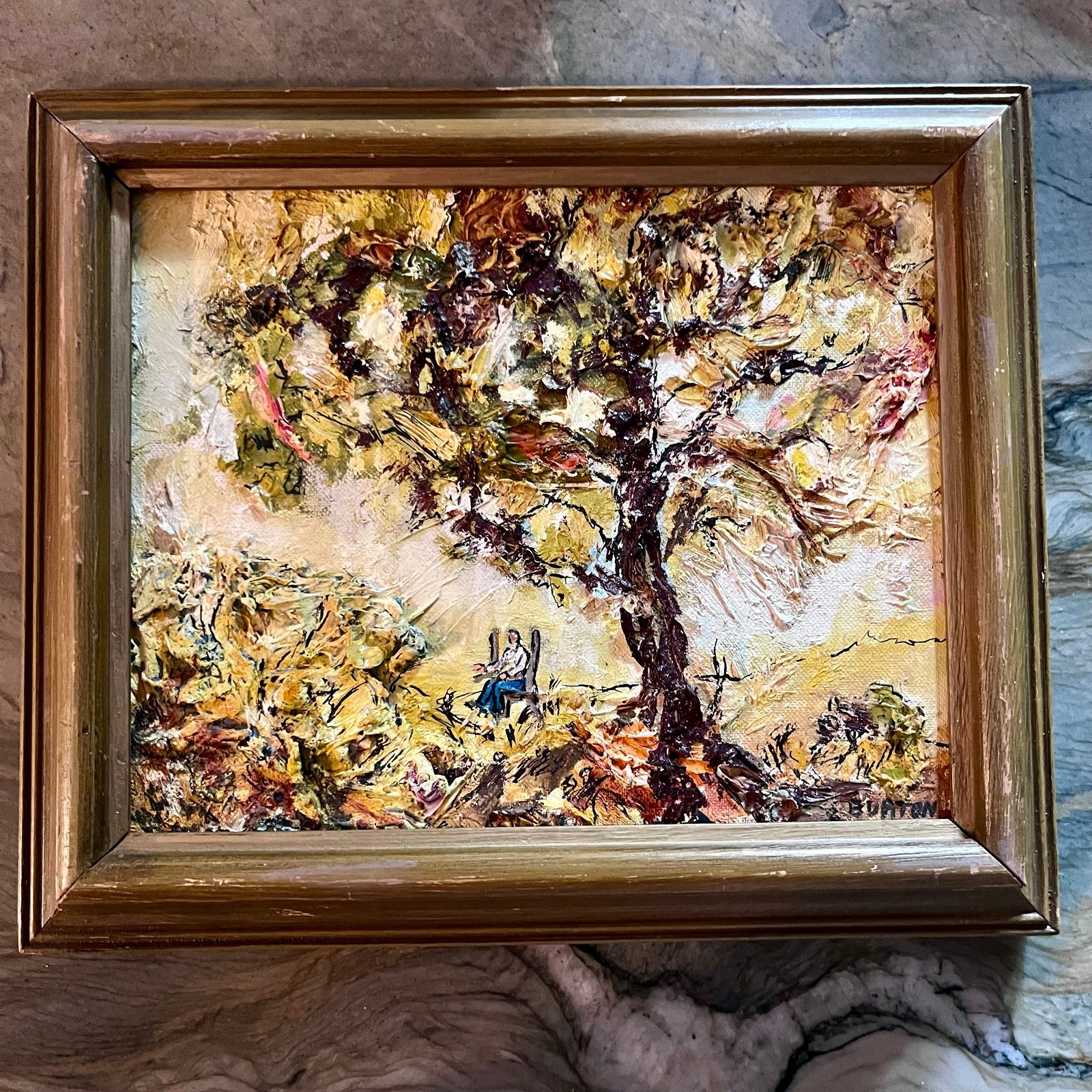 Original Impasto Style Landscape Painting Signed Burton On Canvas Board Framed