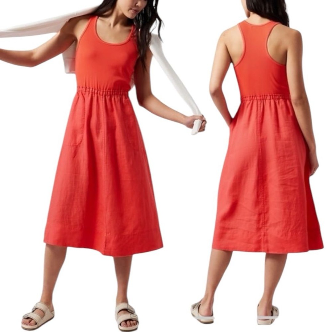 ATHLETA Baja Linen Midi Dress. Size Large