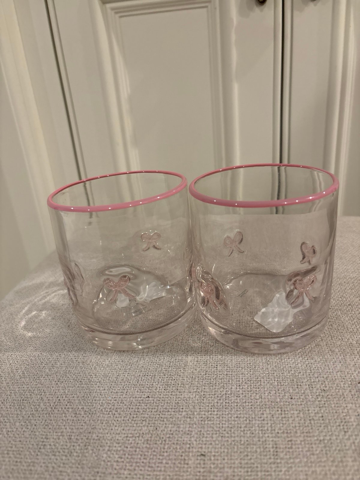 NEW Pink Bow Coquette Handblown Cocktail Glasses.