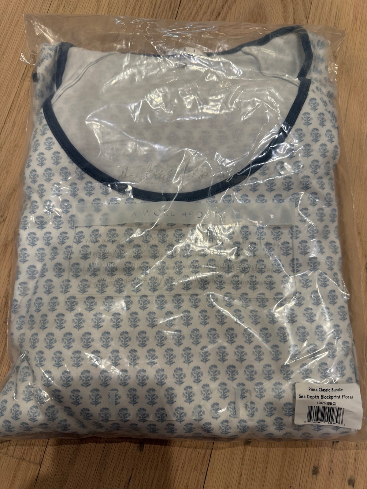 NIB LAKE Pajamas 3 piece Pima bundle women’s XL in sea depth block print floral