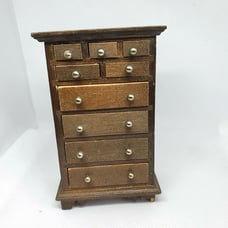 Life Like Real Dark Wood 9 Draw Mini Doll House Dresser Home Décor Shelf Sitter