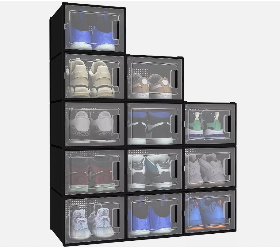 TAUS 6/12/18 PCS Shoe Storage Box Sneaker Case Stackable Container Clear XL
