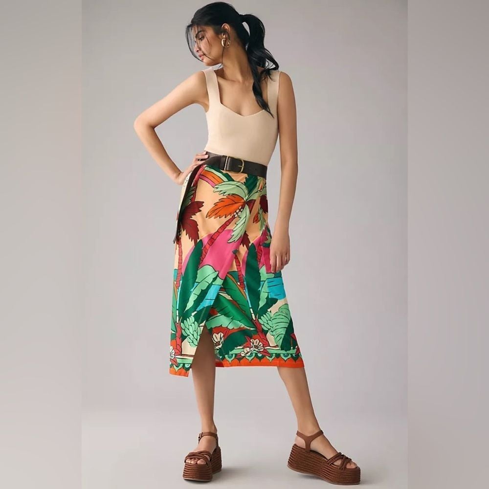 Farm x Anthropologie Printed Wrap Skirt XXS
