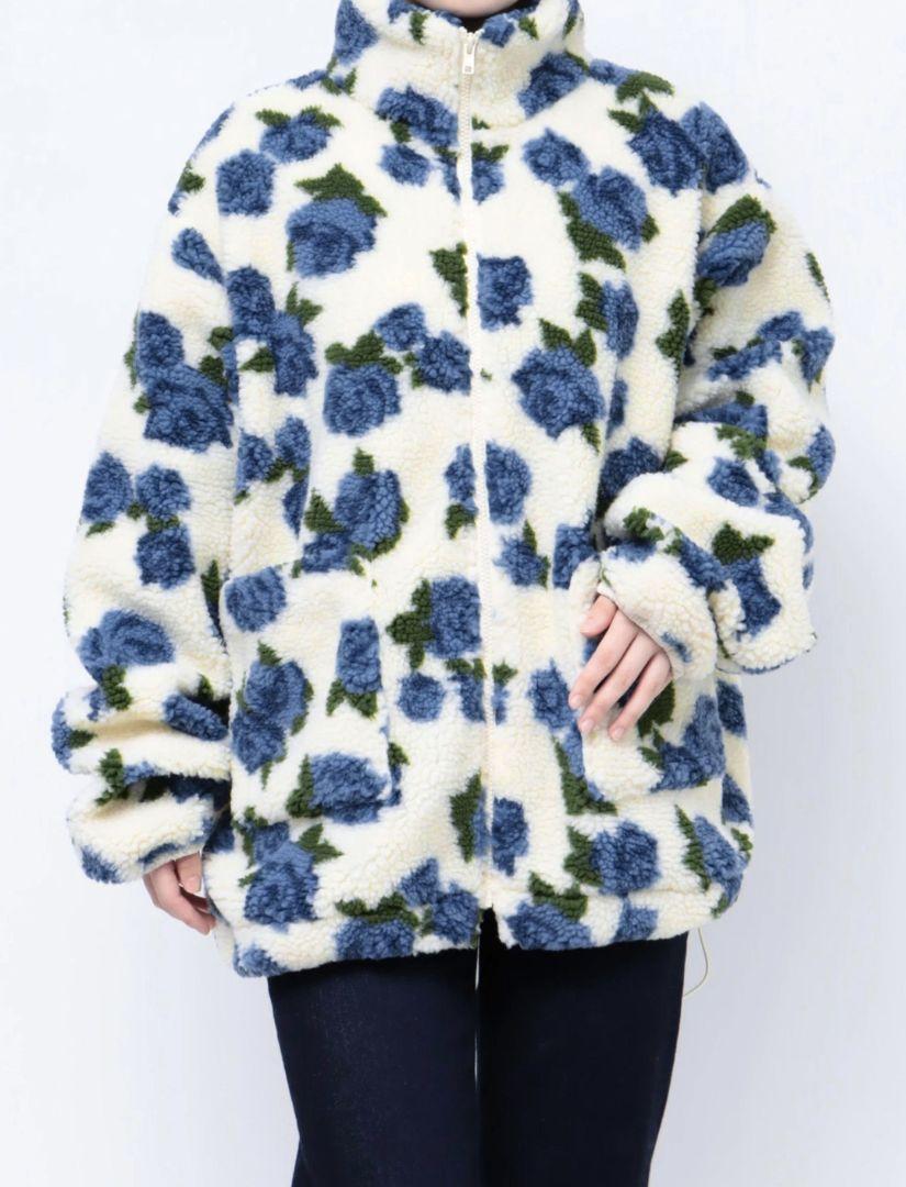 Brand New, Sold Out: jouetie Patterned Boa Jacket Ivory Blue Rose