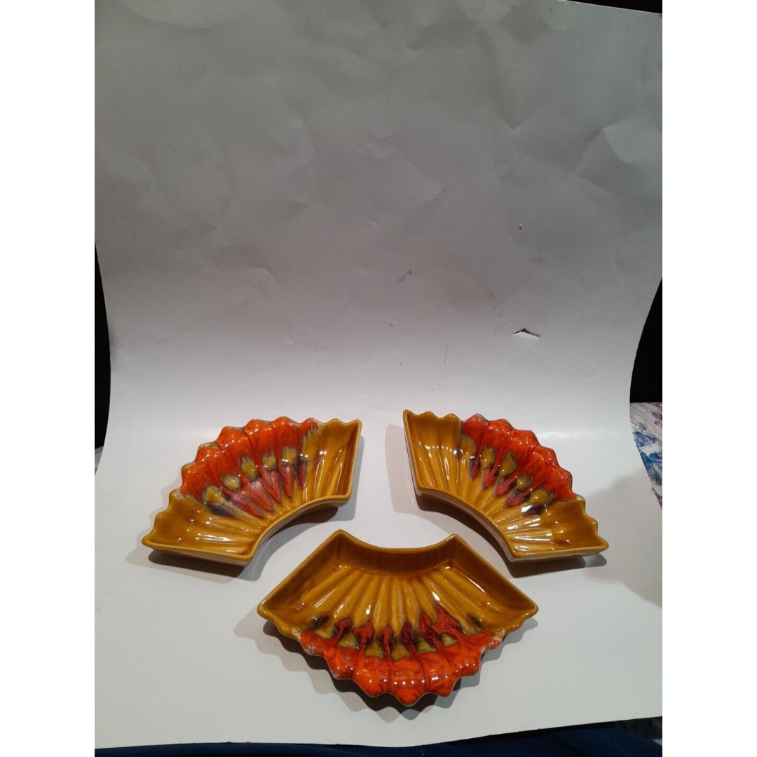 Vintage California Pottery Replacement Dish 3 Piece Drip Glaze Orange USA