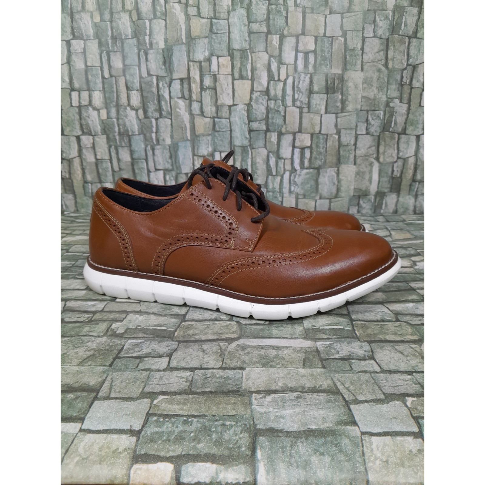 JOHNSTON & MURPHY EATON WINGTIP Comfort SHOES TAN LEATHER Men Sz 8.5