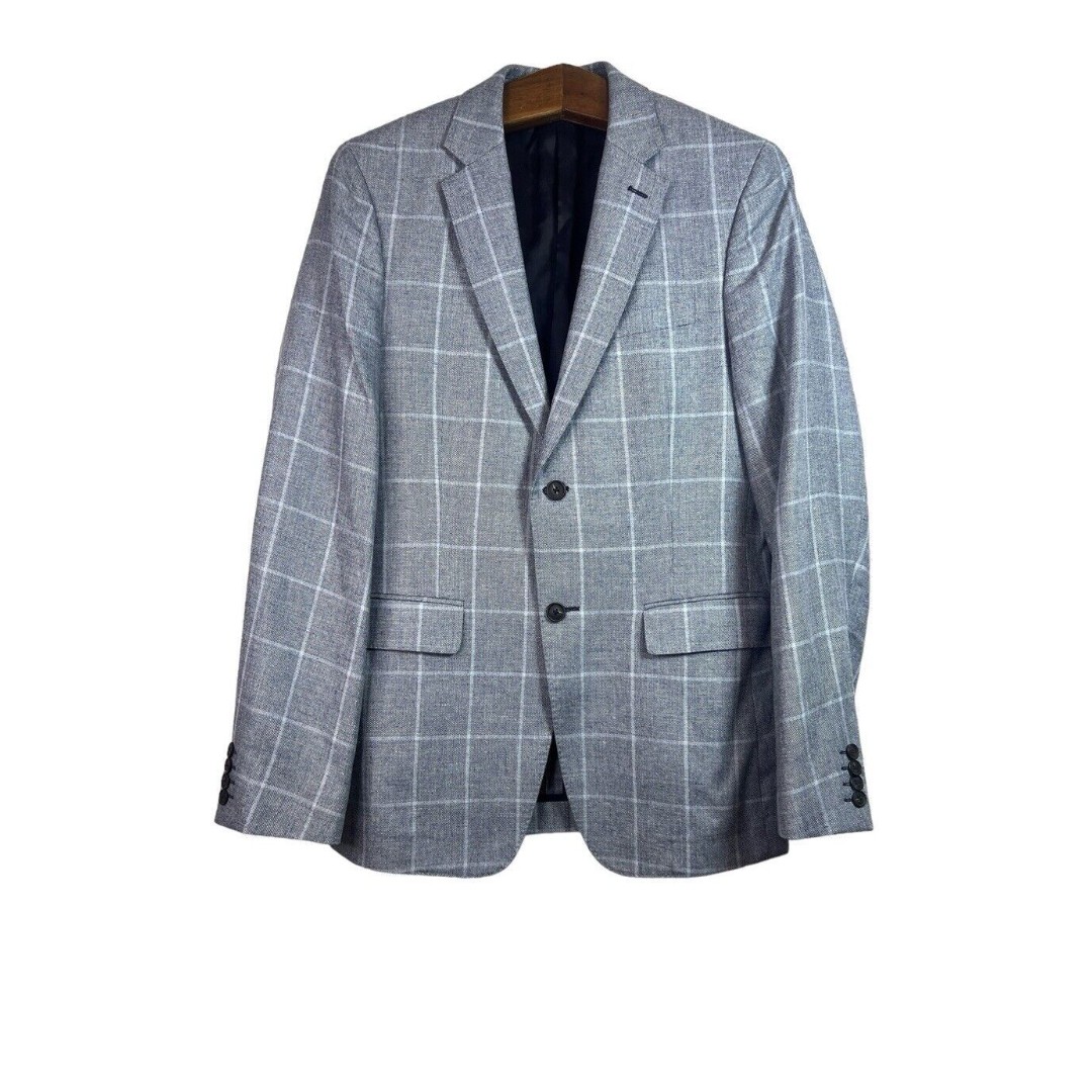 Jack Spade Mens Gray Windowpane Plaid Wool Silk Lanifico Di Pray Blazer Size 40L