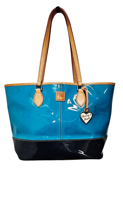 Dooney & Bourke Nina Bright Blue Patent Leather Satchel Purse Tote Handbag