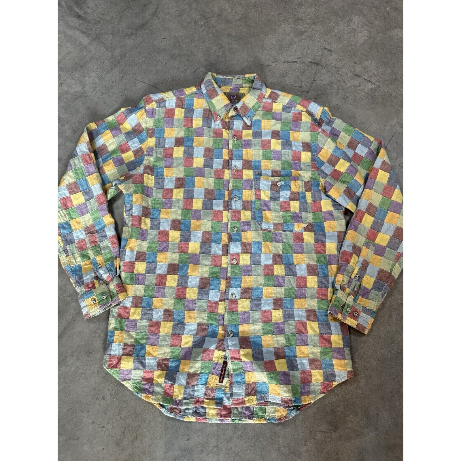 Vintage 90s Multi Color Quilted Shirt by Territory Ahead Santa Barbara Sz M Tall