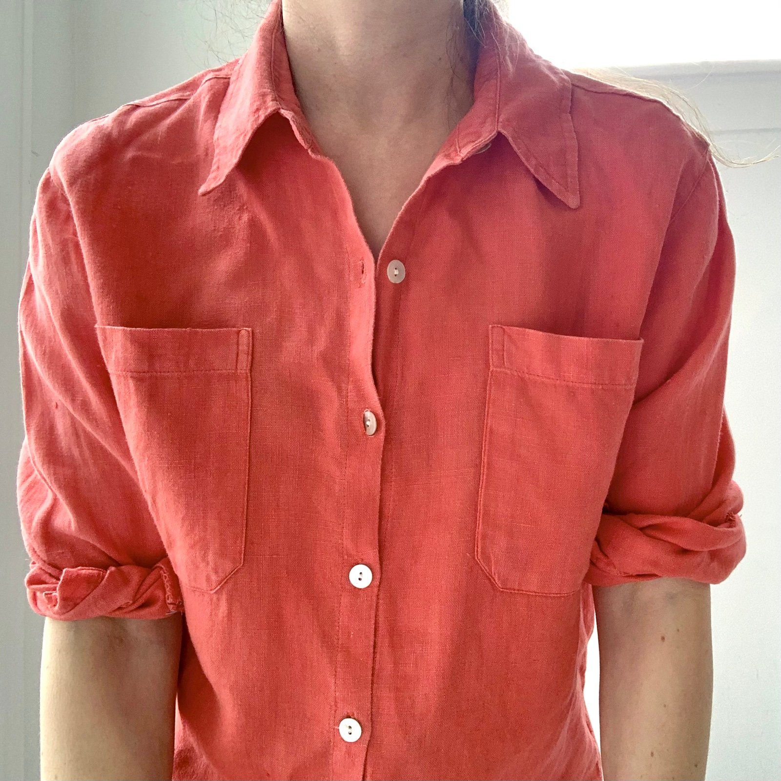 vintage soft faded linen Chico’s coral shirt