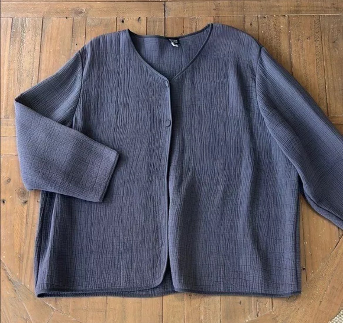 Eileen fisher gray silk blend crinkle swing jacket cardigan 1x womens