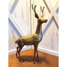 Large Vintage Mid Century Solid Bronze Brass Buck with Antlers, 16”