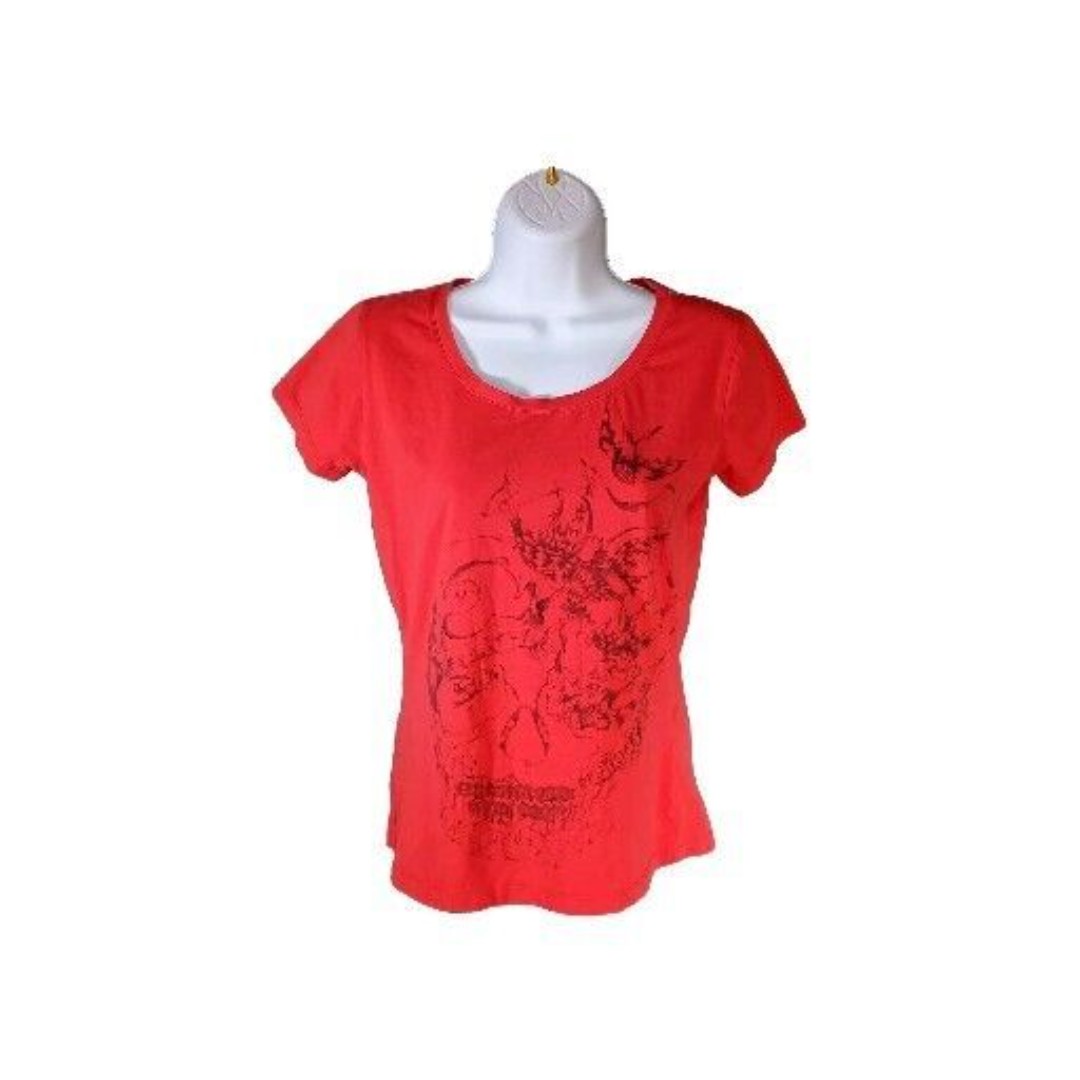 女の子向けプレゼント集結 Alexander Cotton Red Sleeve Short Skull Tee T-shirt Mcqueen トップス