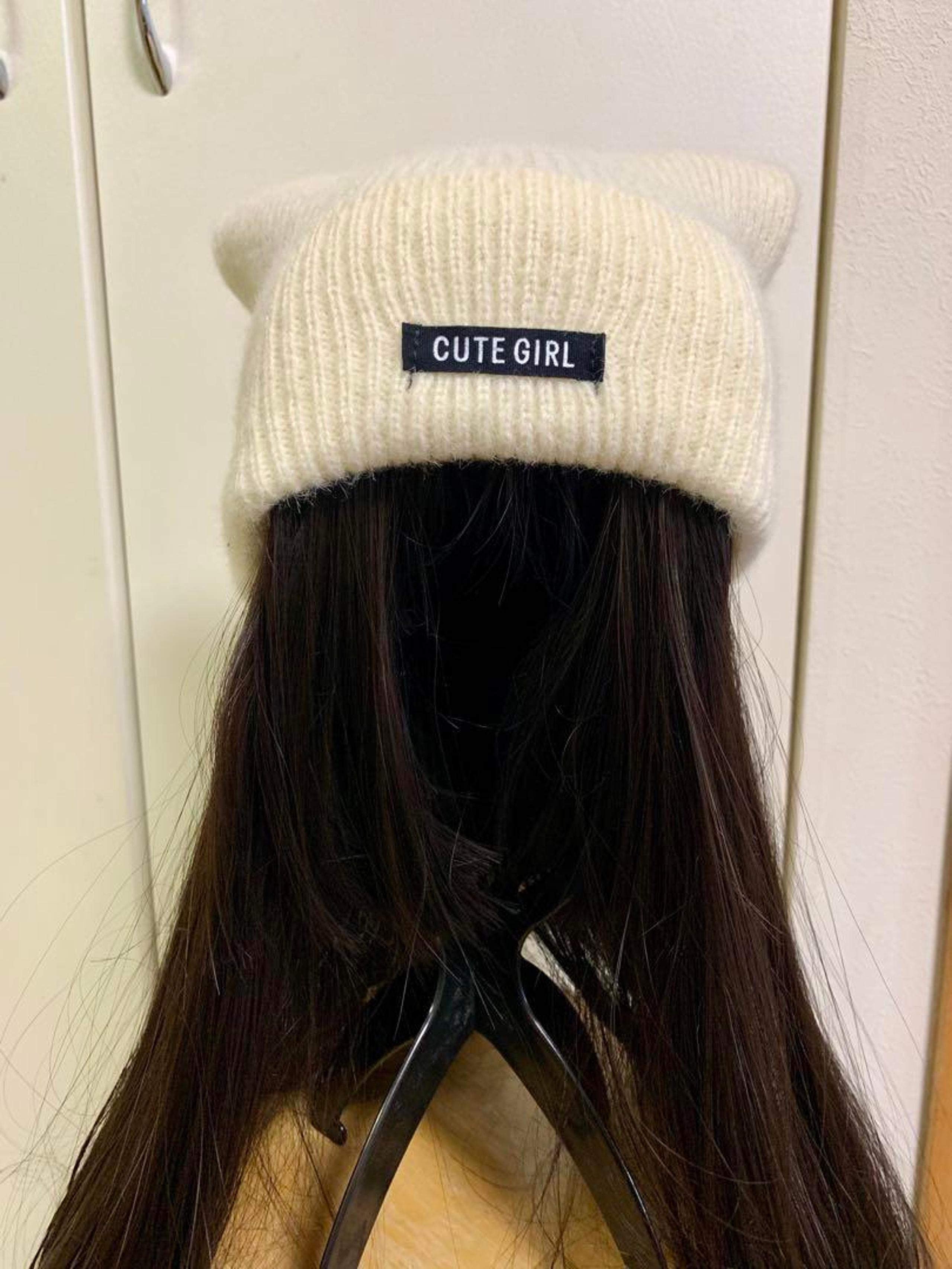 CUTE GIRL Rabbit Ear Knit Hat White