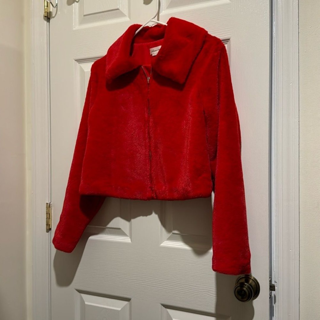 Lovers and Friends Afton Faux Fur Cropped Zip Up Jacket Coat XS