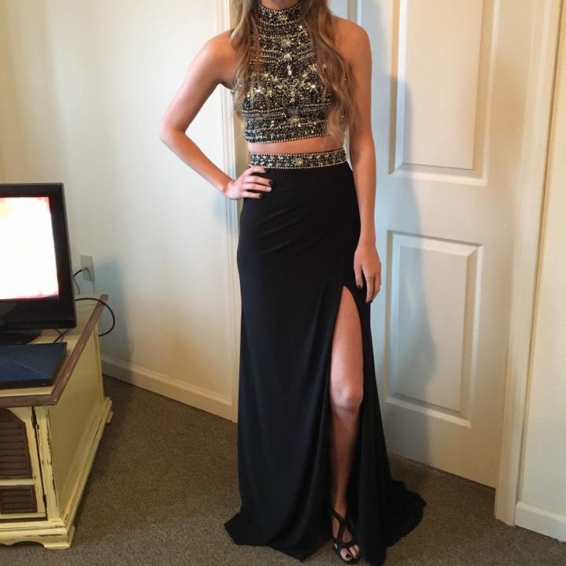Sherri Hill Black TwoPiece Prom Dress 00