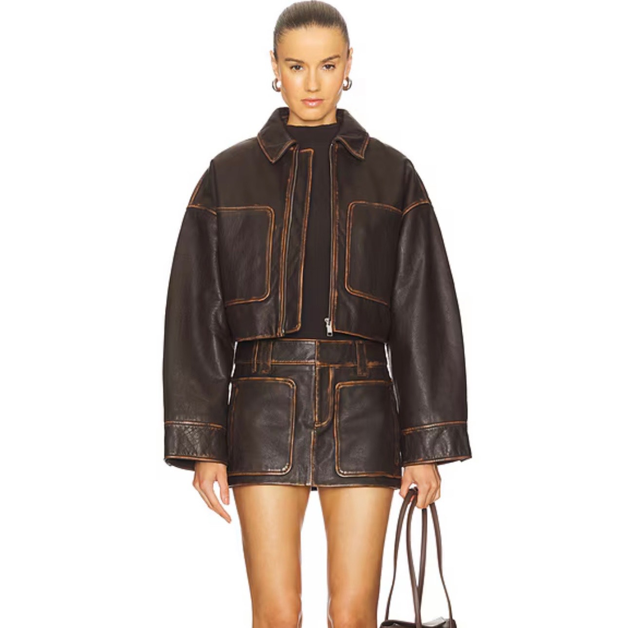 NWT GRLFRND Patch Pocket Mini Skirt in Brown Size XL