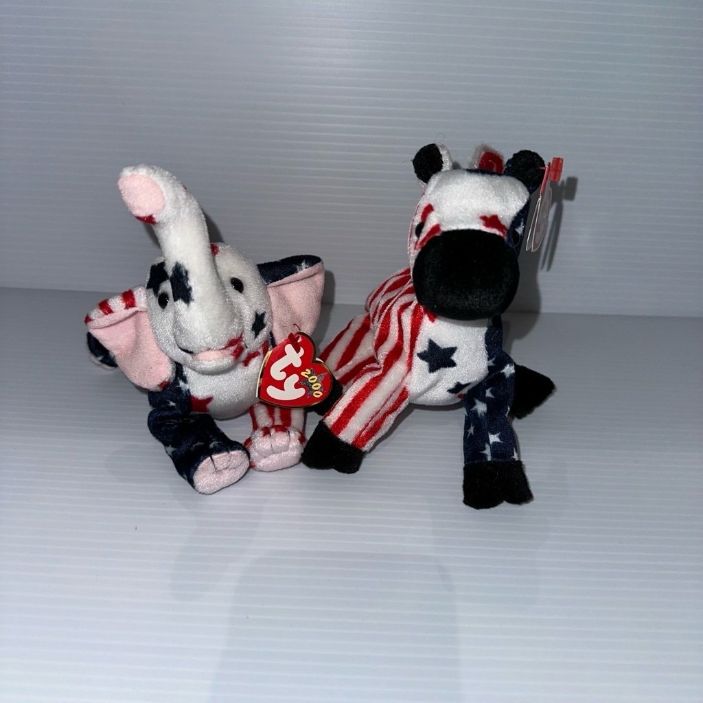 New!Lefty & Righty 2000 Ty Beanie Babies Original Tags Stars & Stripes Election!