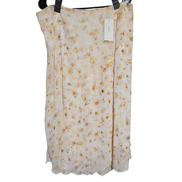 Vince Floral Asymmetrical Skirt Womens Size Medium Cream Yellow Maxi Side Zip