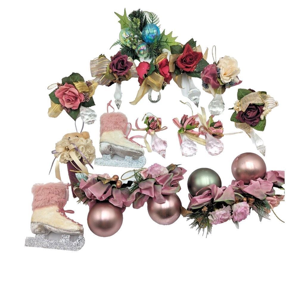 Floral Pink Dew Drop and other Ornaments Lot of 17