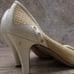 Prada High Heel Pumps Womens Sz 39.5 White Patent Leather & Natural Woven Wicker