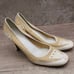 Prada High Heel Pumps Womens Sz 39.5 White Patent Leather & Natural Woven Wicker